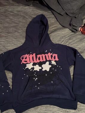 Navy 'Atlanta' Graphic Hoodie with Pink Logo
